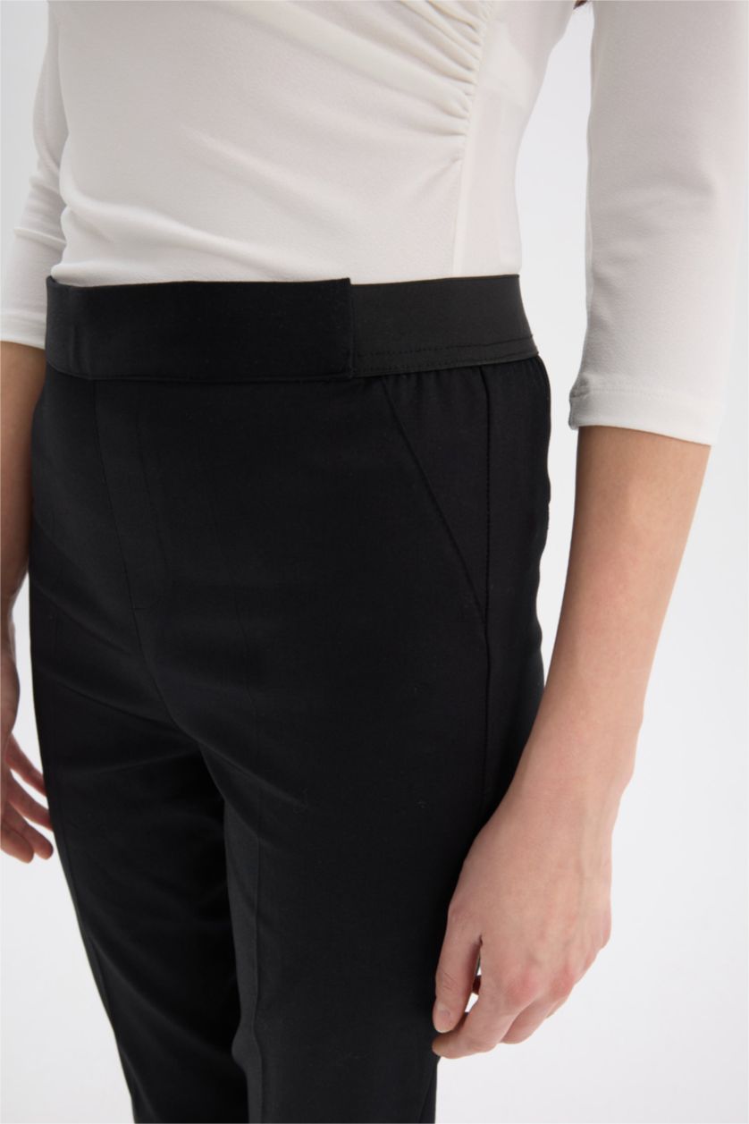 WOMAN Black Cigarette Fit Regular Hem Satin Trousers
