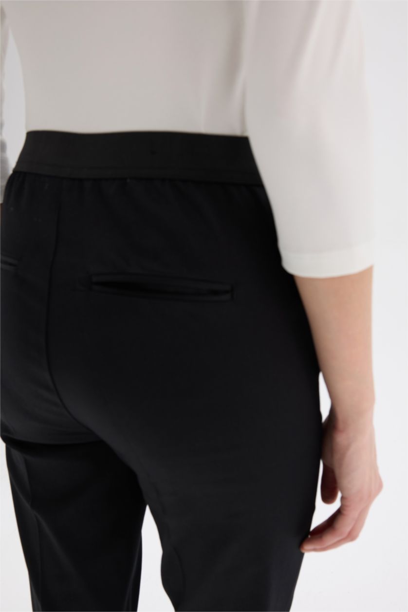 WOMAN Black Cigarette Fit Regular Hem Satin Trousers