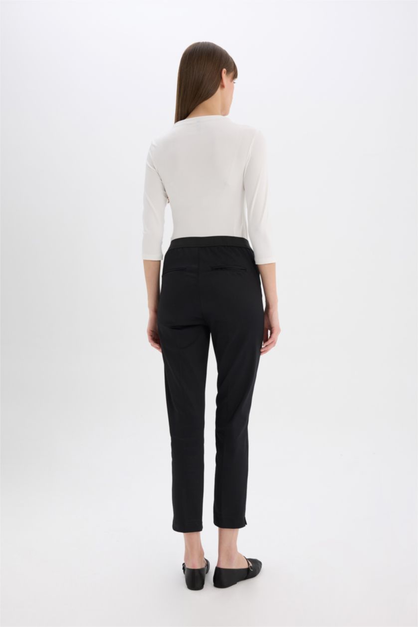 WOMAN Black Cigarette Fit Regular Hem Satin Trousers