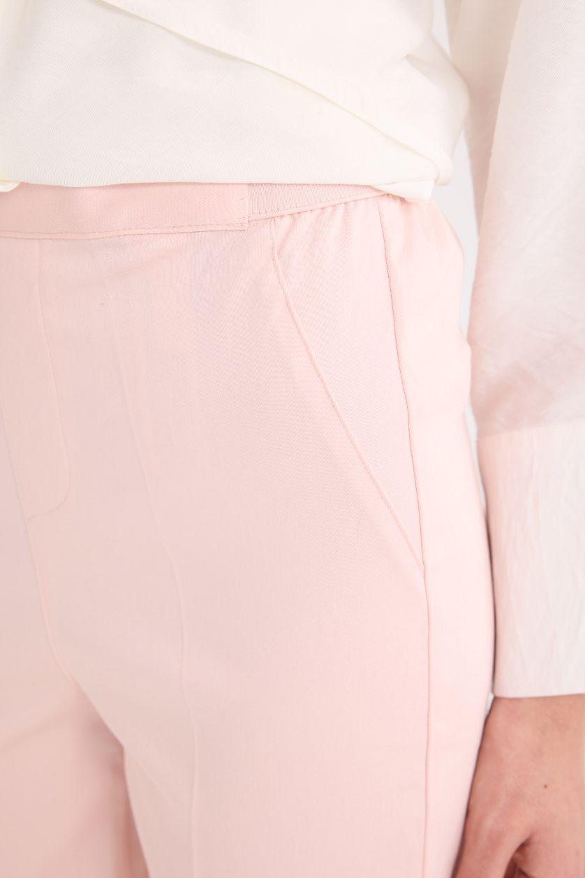 Kadın Açık Pembe Sigaret Saten Kumaş Pantolon Normal Bel Düz Paça