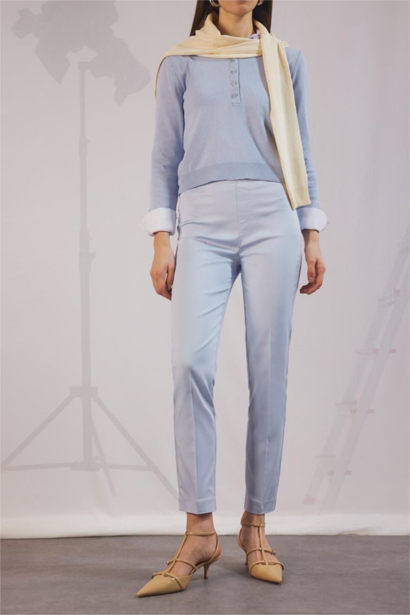 نساء أرجواني فاتح بنطلون ستان سيجاريت برجل مستقيم وخصر عادي