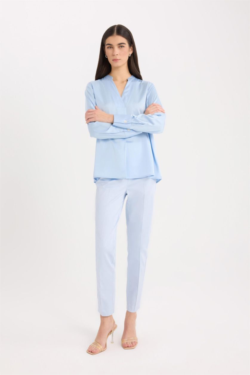 نساء أرجواني فاتح بنطلون ستان سيجاريت برجل مستقيم وخصر عادي