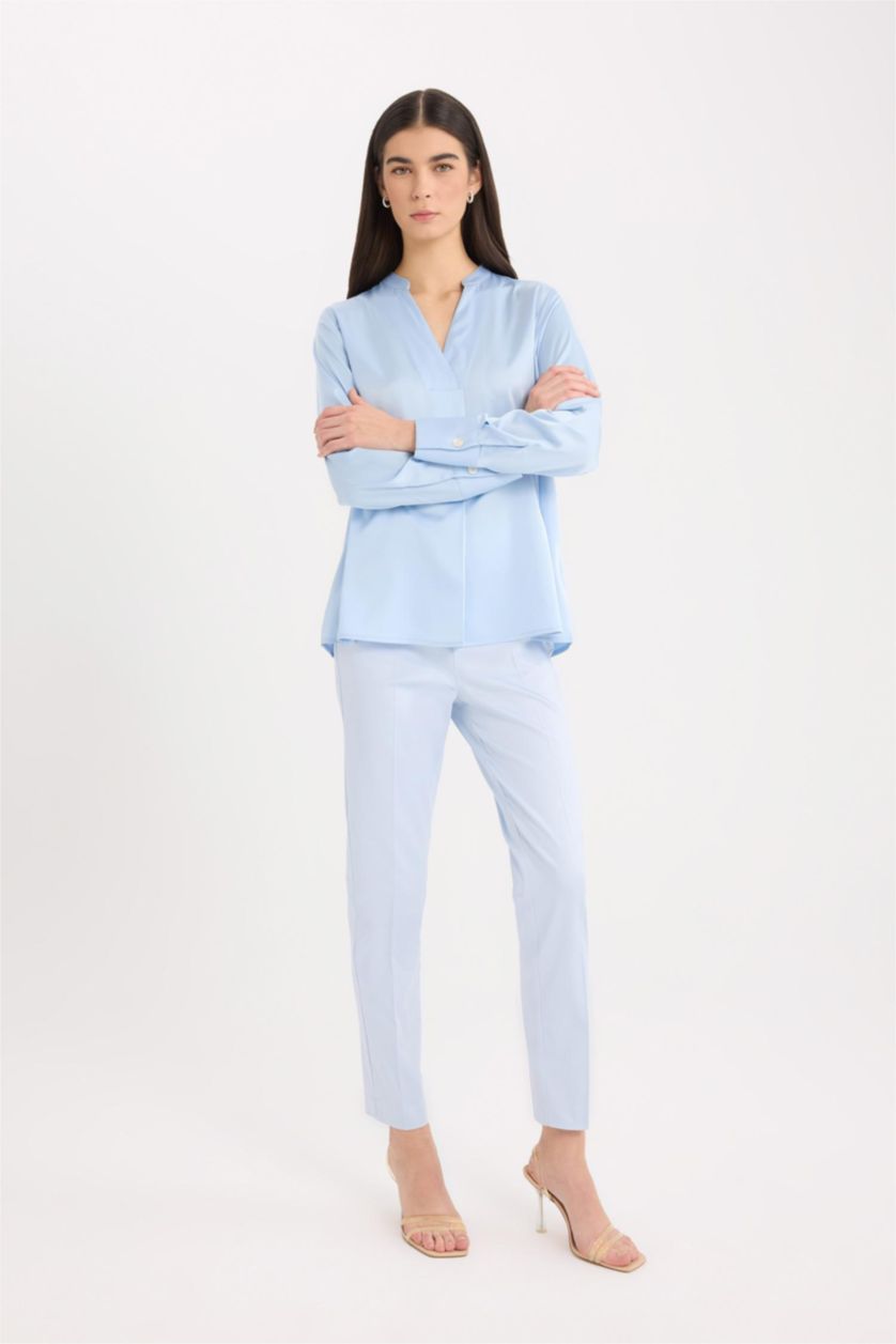 نساء أرجواني فاتح بنطلون ستان سيجاريت برجل مستقيم وخصر عادي