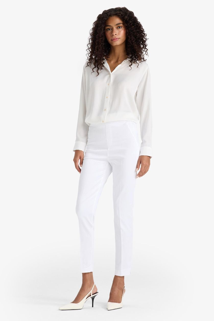 WOMAN White Valentina Sigaret Normal Waist Straight Leg Satin Trousers