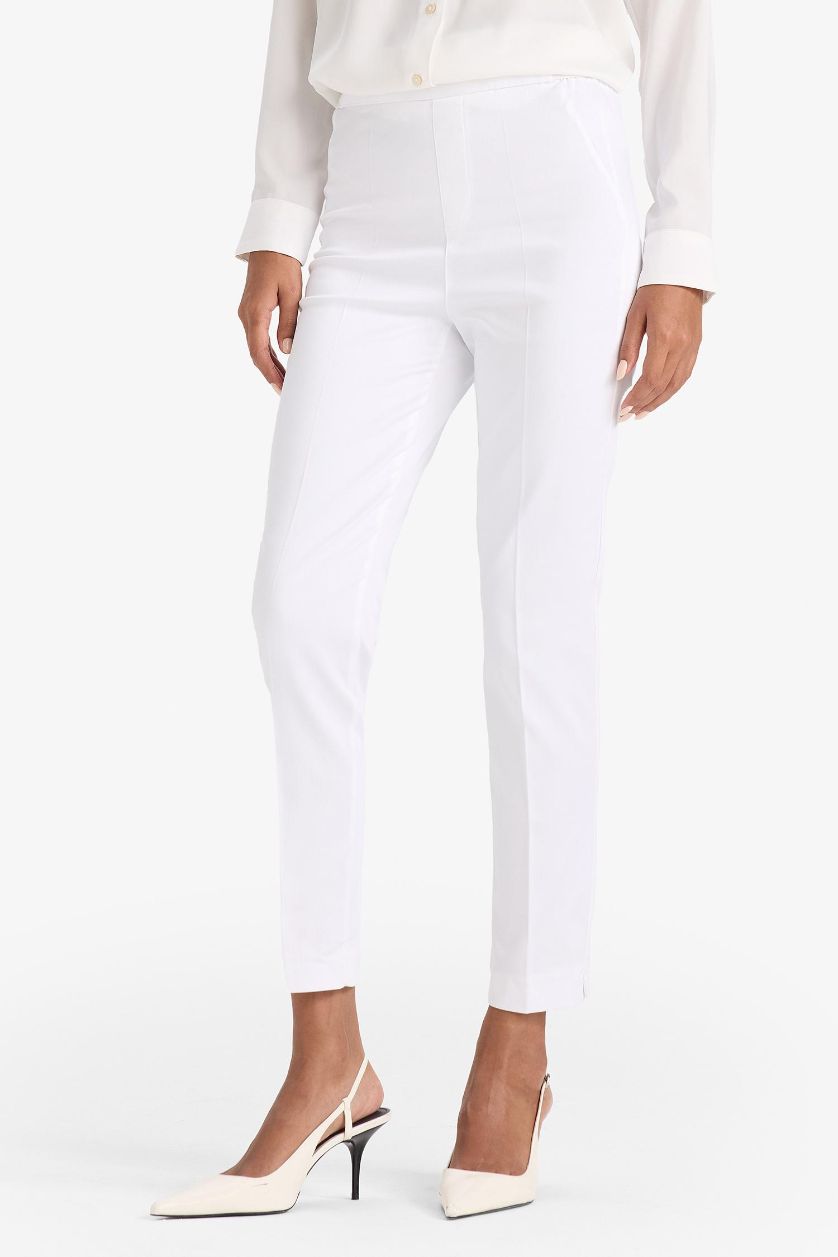 WOMAN White Valentina Sigaret Normal Waist Straight Leg Satin Trousers