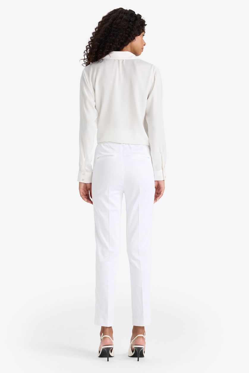 WOMAN White Valentina Sigaret Normal Waist Straight Leg Satin Trousers