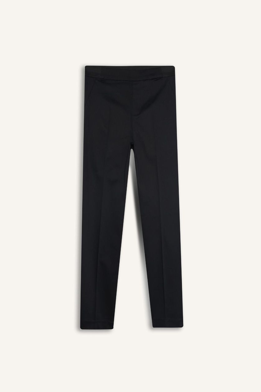 WOMAN Black Cigarette Normal Waist Straight Leg Satin Trousers