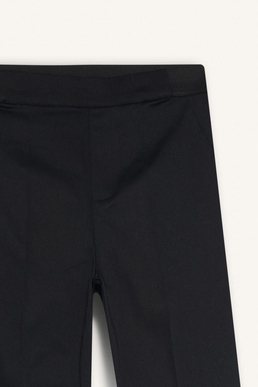 WOMAN Black Cigarette Normal Waist Straight Leg Satin Trousers