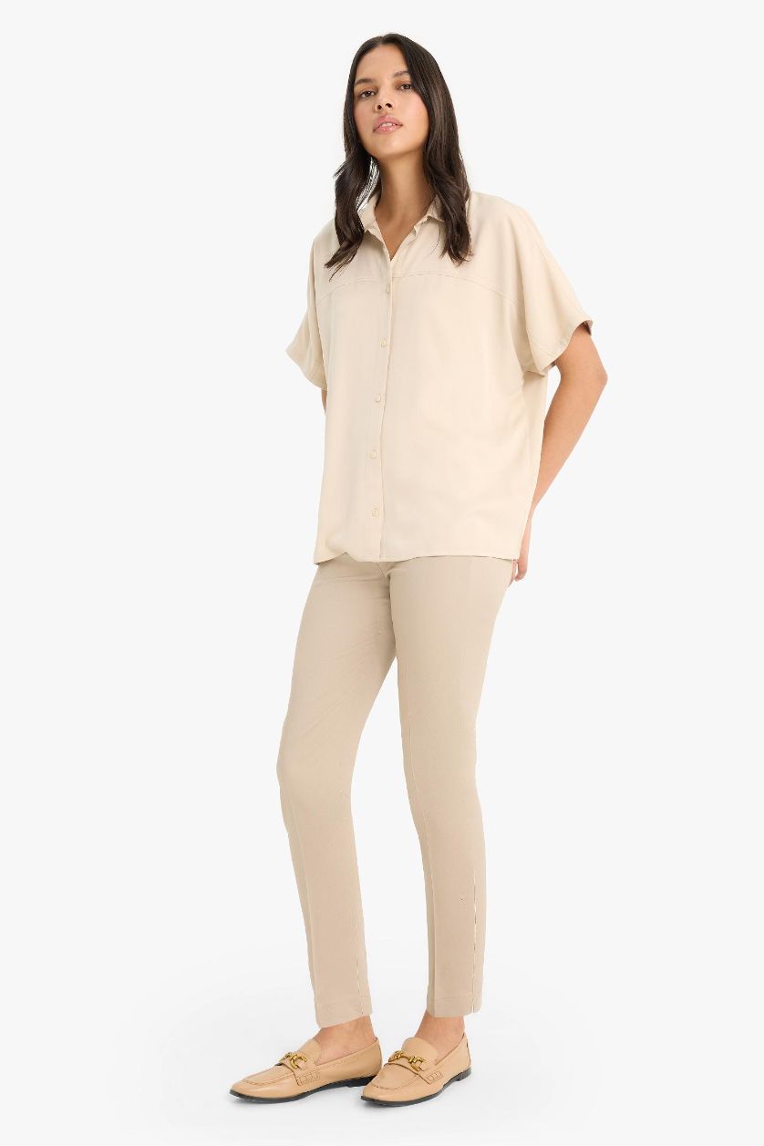 WOMAN Light Brown Cigarette Regular Waist Straight Leg Satin Trousers