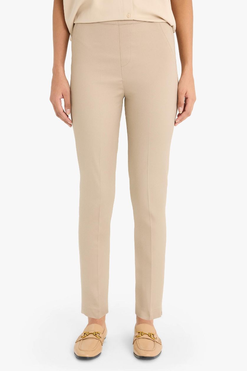 WOMAN Light Brown Cigarette Regular Waist Straight Leg Satin Trousers