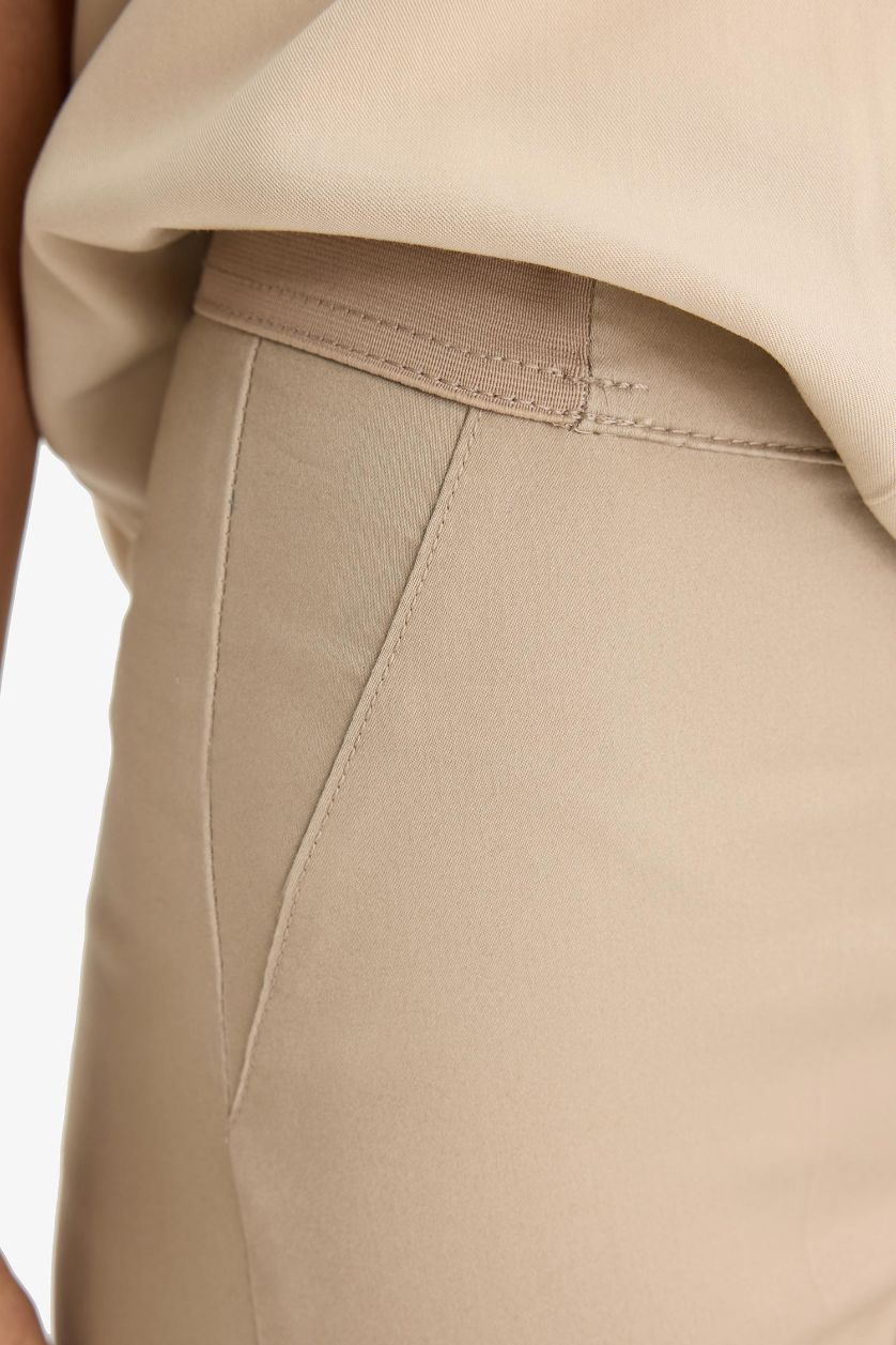 WOMAN Light Brown Cigarette Regular Waist Straight Leg Satin Trousers