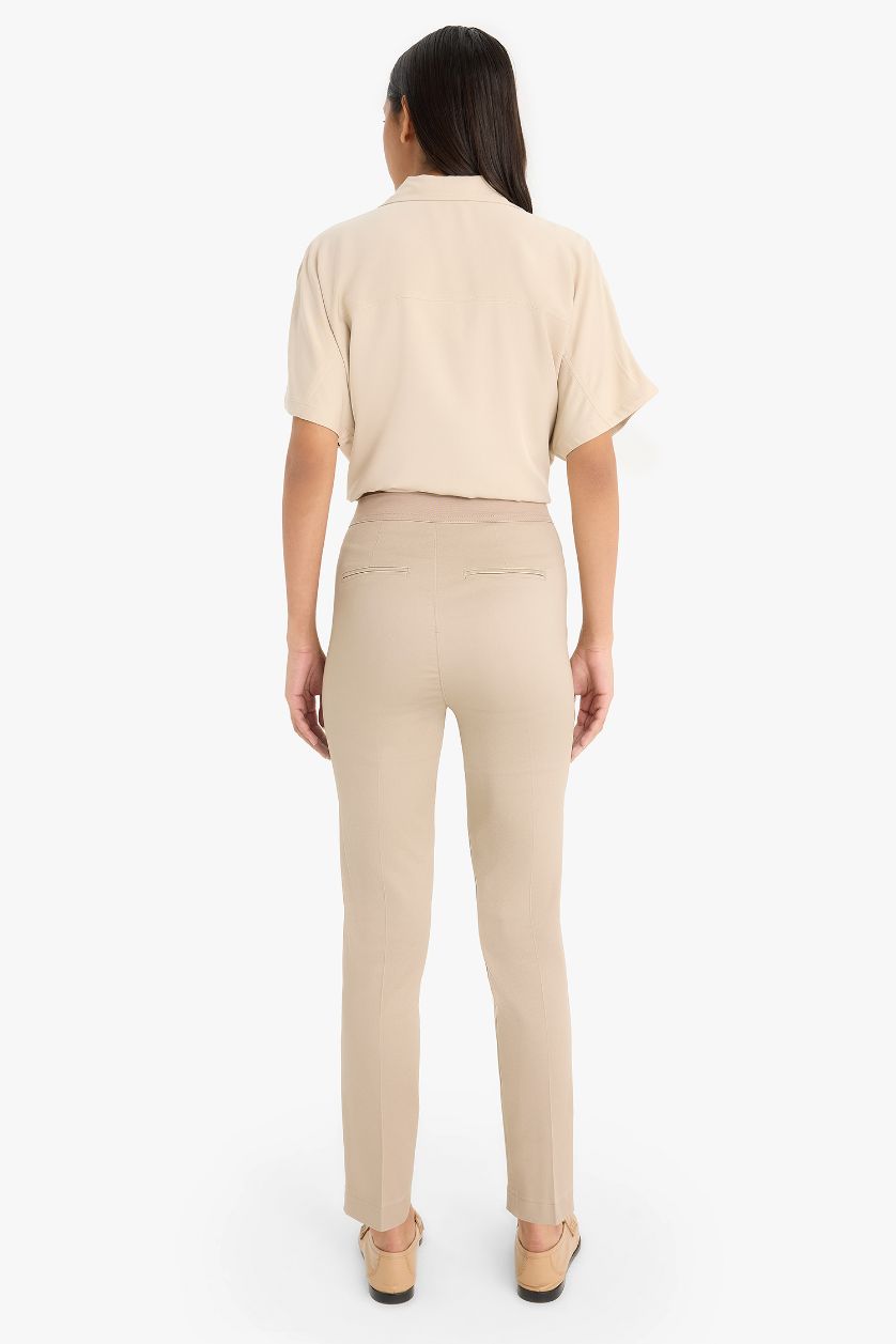 WOMAN Light Brown Cigarette Regular Waist Straight Leg Satin Trousers