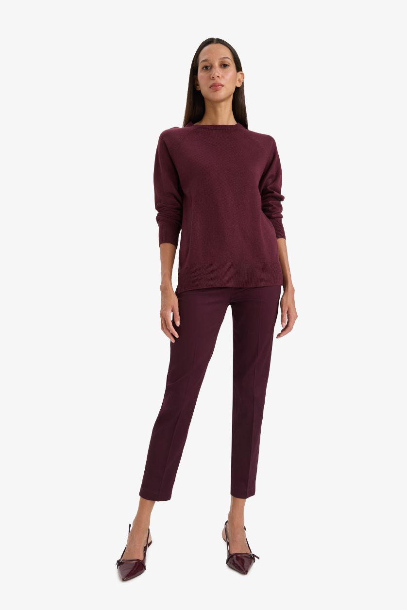 WOMAN Bordeaux Cigarette Regular Waist Straight Leg Satin Trousers