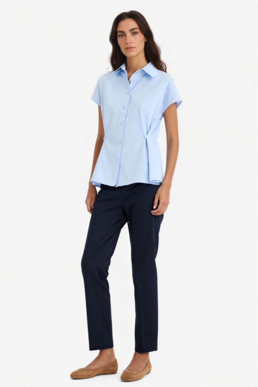 WOMAN NAVY Cigarette Normal Waist Straight Leg Satin Trousers