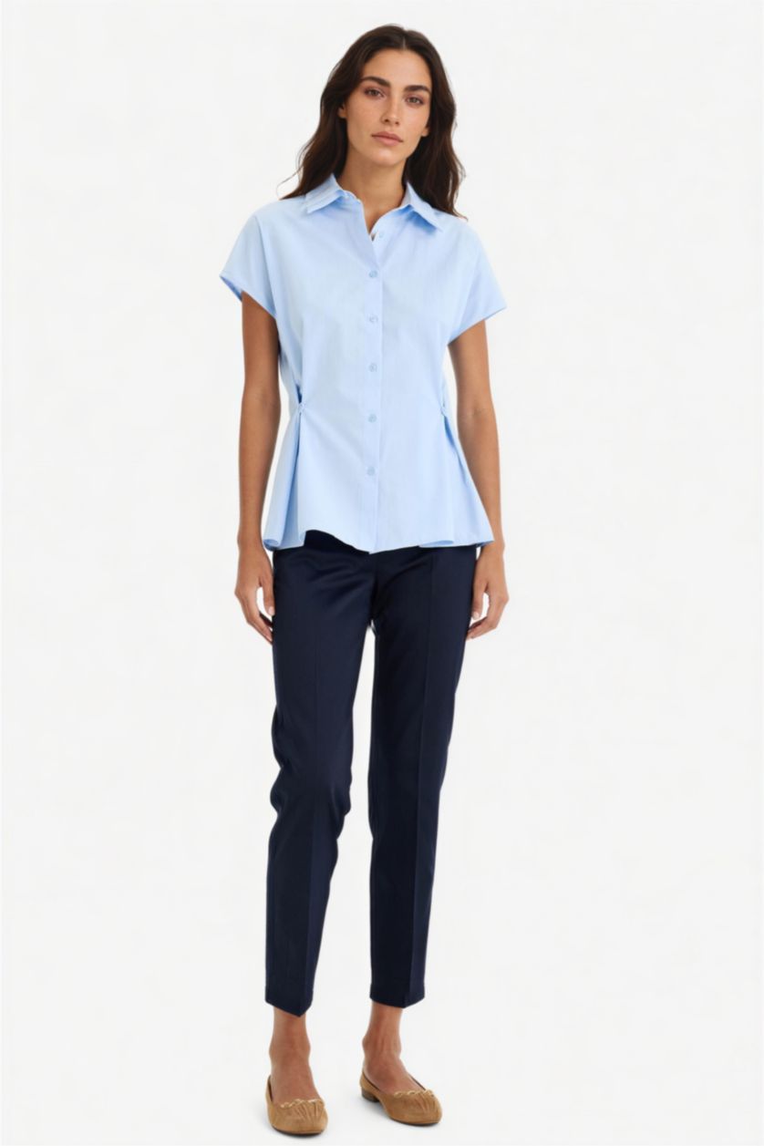 WOMAN NAVY Cigarette Normal Waist Straight Leg Satin Trousers