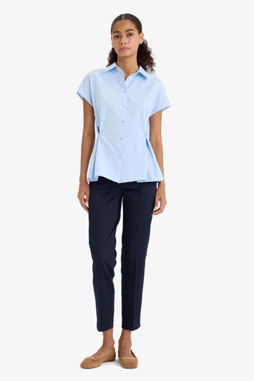 WOMAN NAVY Cigarette Normal Waist Straight Leg Satin Trousers