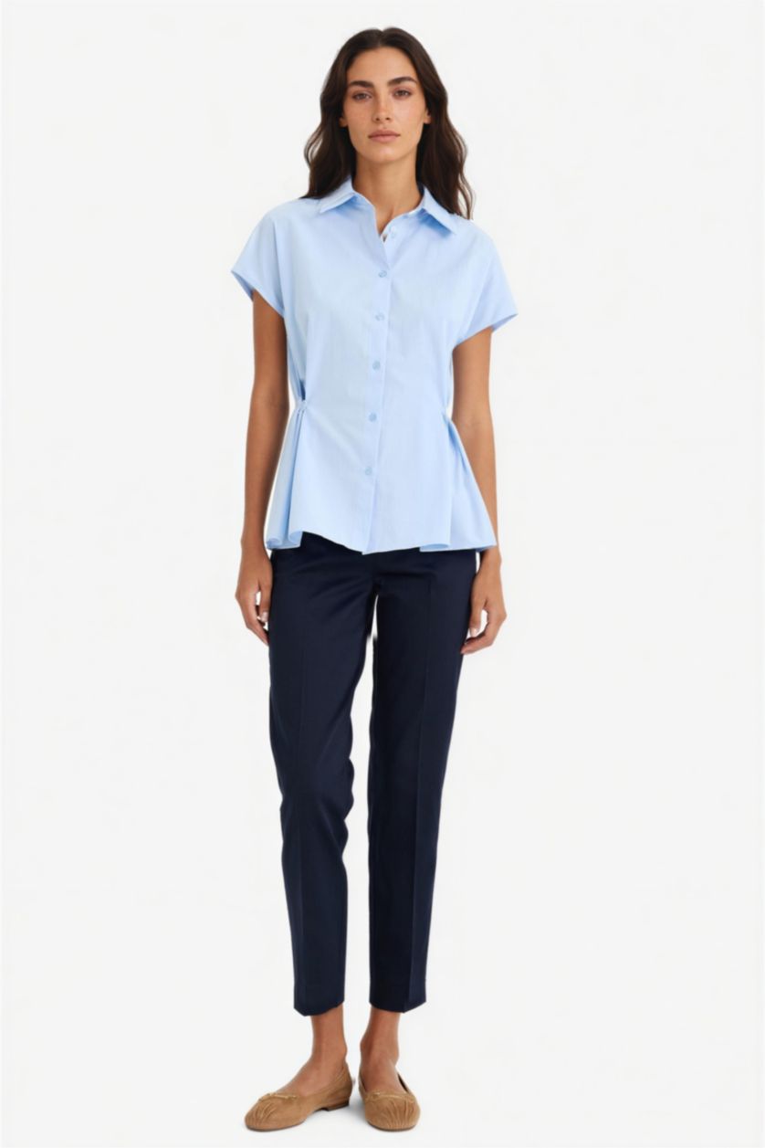 WOMAN NAVY Cigarette Normal Waist Straight Leg Satin Trousers