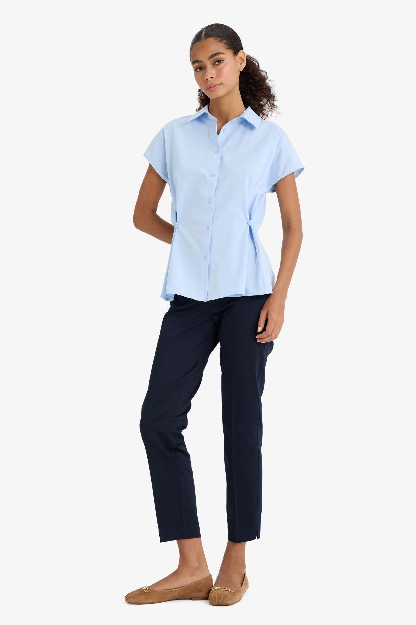 WOMAN NAVY Cigarette Normal Waist Straight Leg Satin Trousers