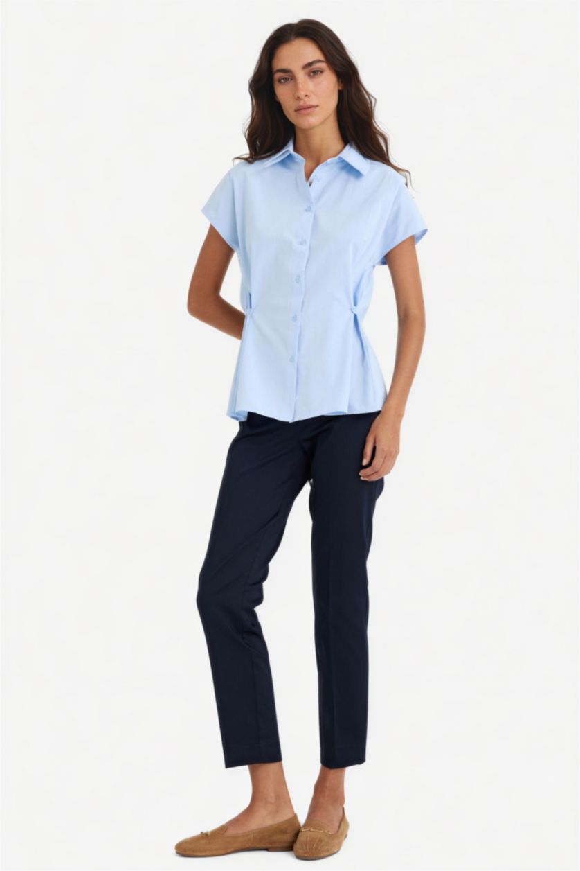 WOMAN NAVY Cigarette Normal Waist Straight Leg Satin Trousers