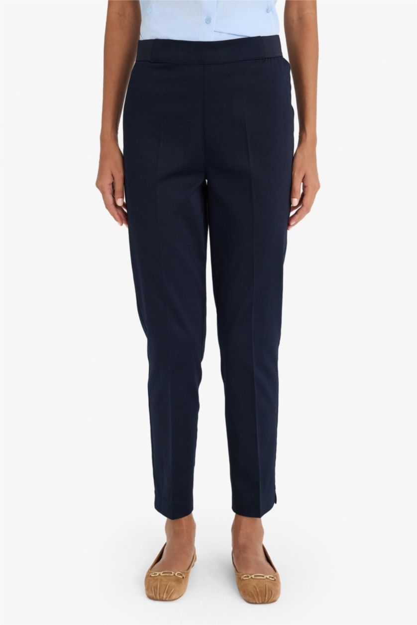 WOMAN NAVY Cigarette Normal Waist Straight Leg Satin Trousers