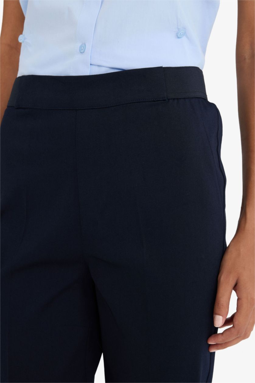 WOMAN NAVY Cigarette Normal Waist Straight Leg Satin Trousers