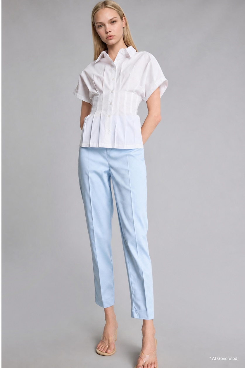 WOMAN Light Blue Regular Waist Straight Leg Satin Cigarette Trousers