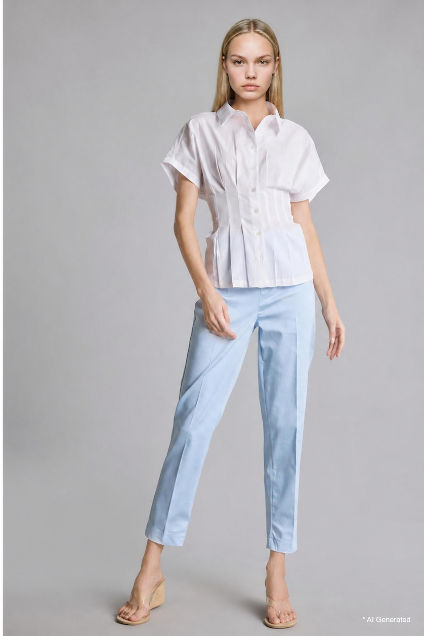WOMAN Light Blue Regular Waist Straight Leg Satin Cigarette Trousers