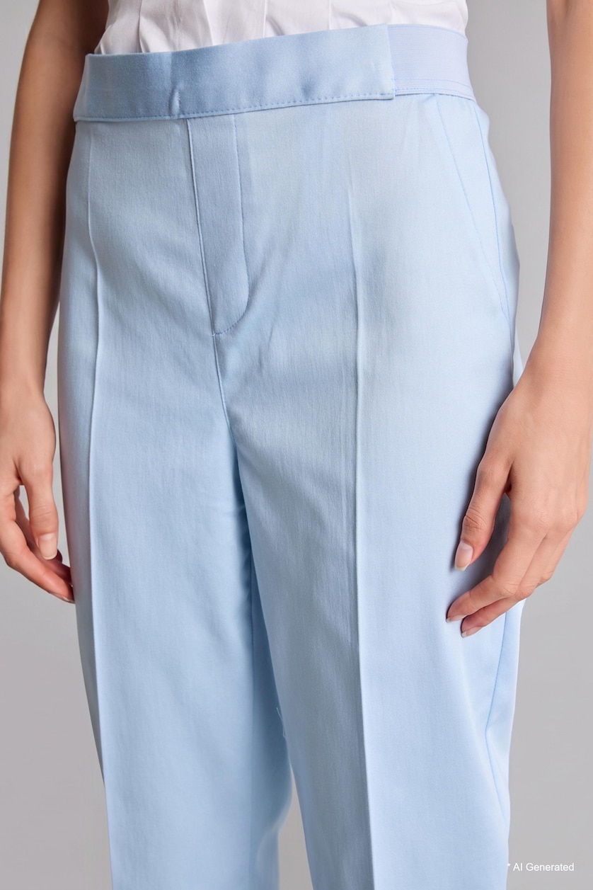 WOMAN Light Blue Regular Waist Straight Leg Satin Cigarette Trousers