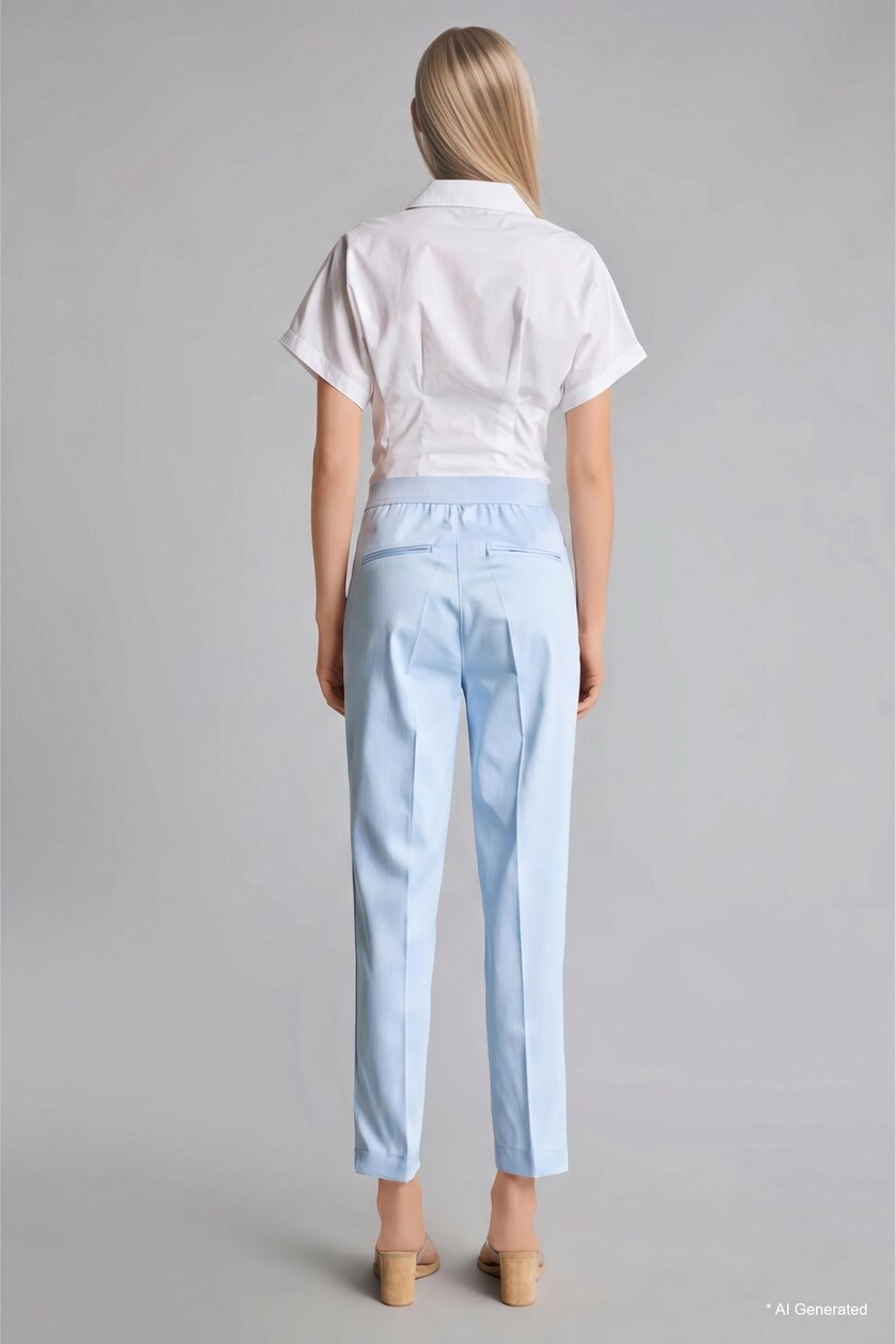 WOMAN Light Blue Regular Waist Straight Leg Satin Cigarette Trousers