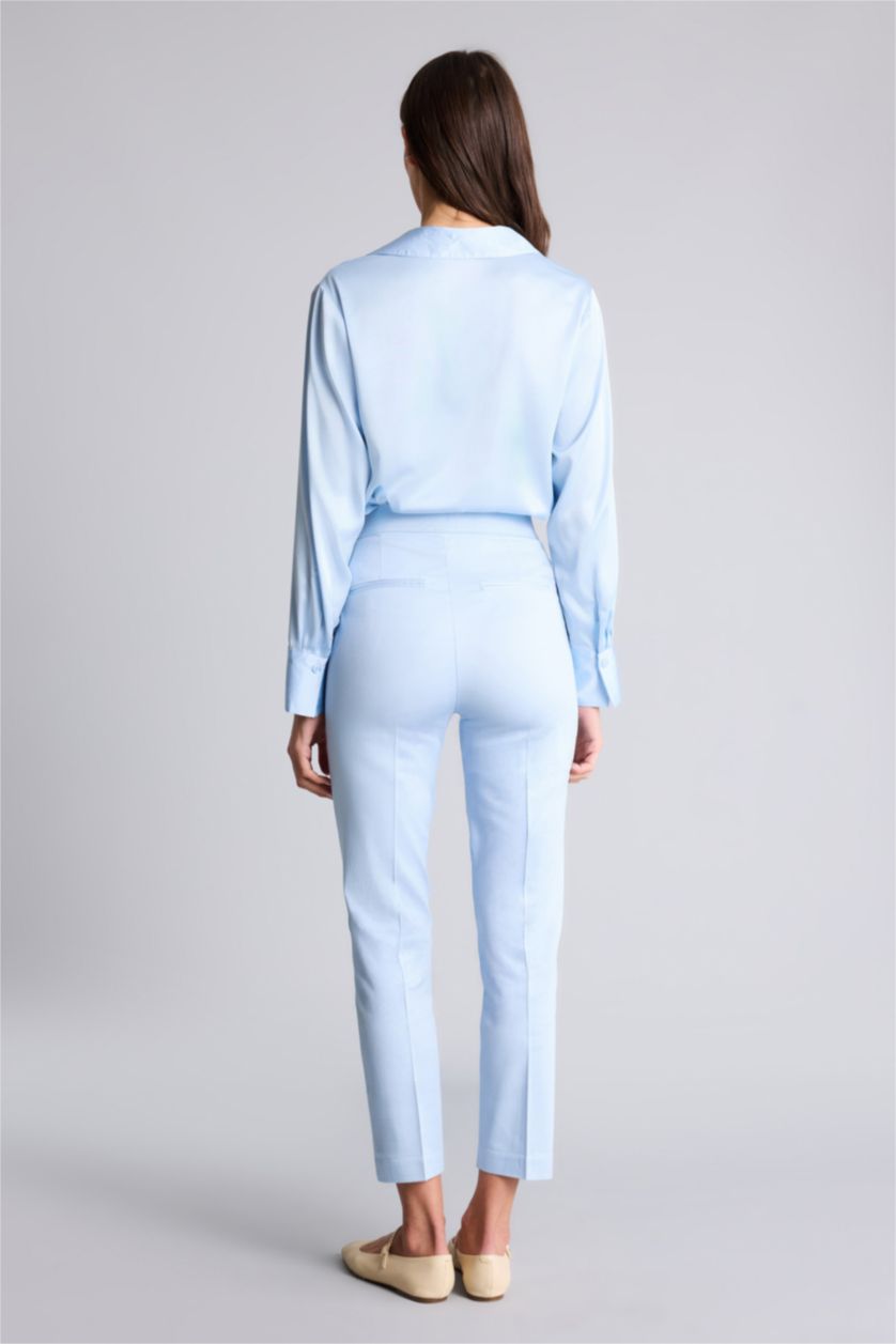 WOMAN Light Blue Cigarette Fit Regular Hem Satin Trousers