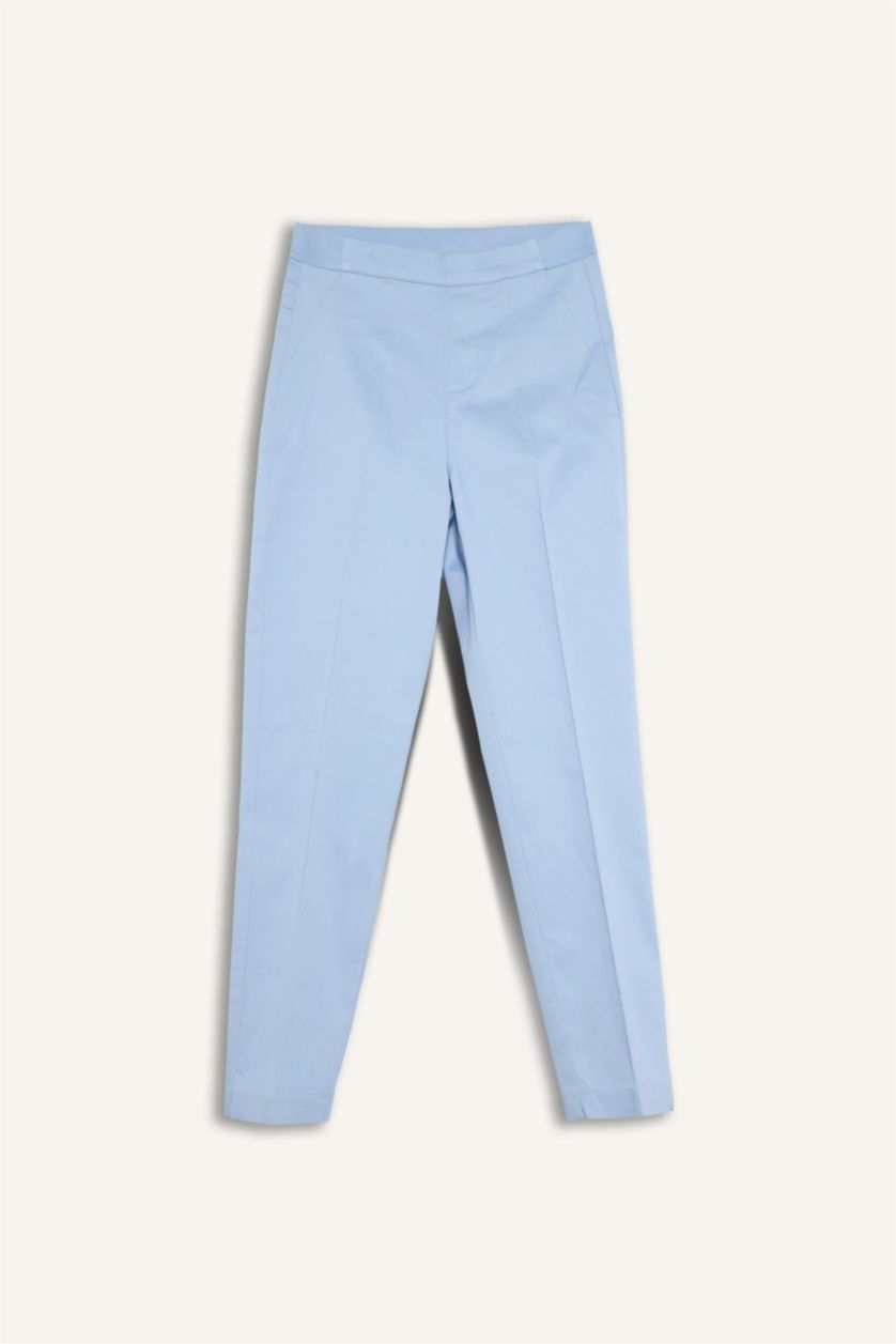 WOMAN Light Blue Cigarette Fit Regular Hem Satin Trousers