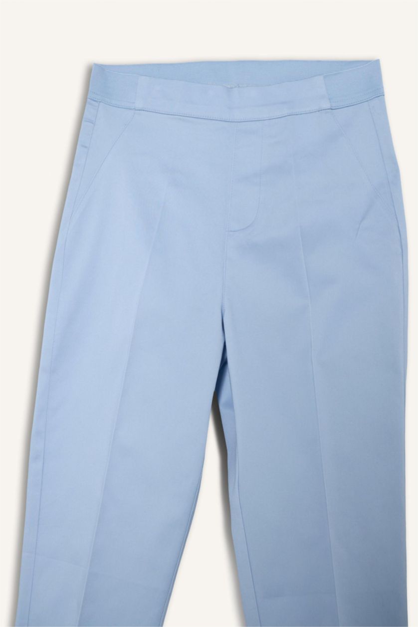 WOMAN Light Blue Cigarette Fit Regular Hem Satin Trousers