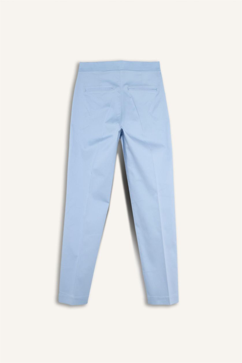 WOMAN Light Blue Cigarette Fit Regular Hem Satin Trousers