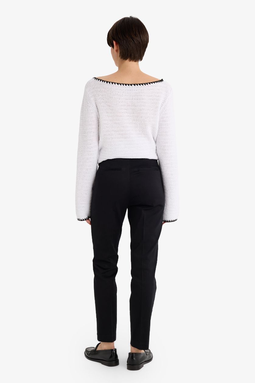 نساء أسود بنطرون ستان سيجاريت بخصر عادي