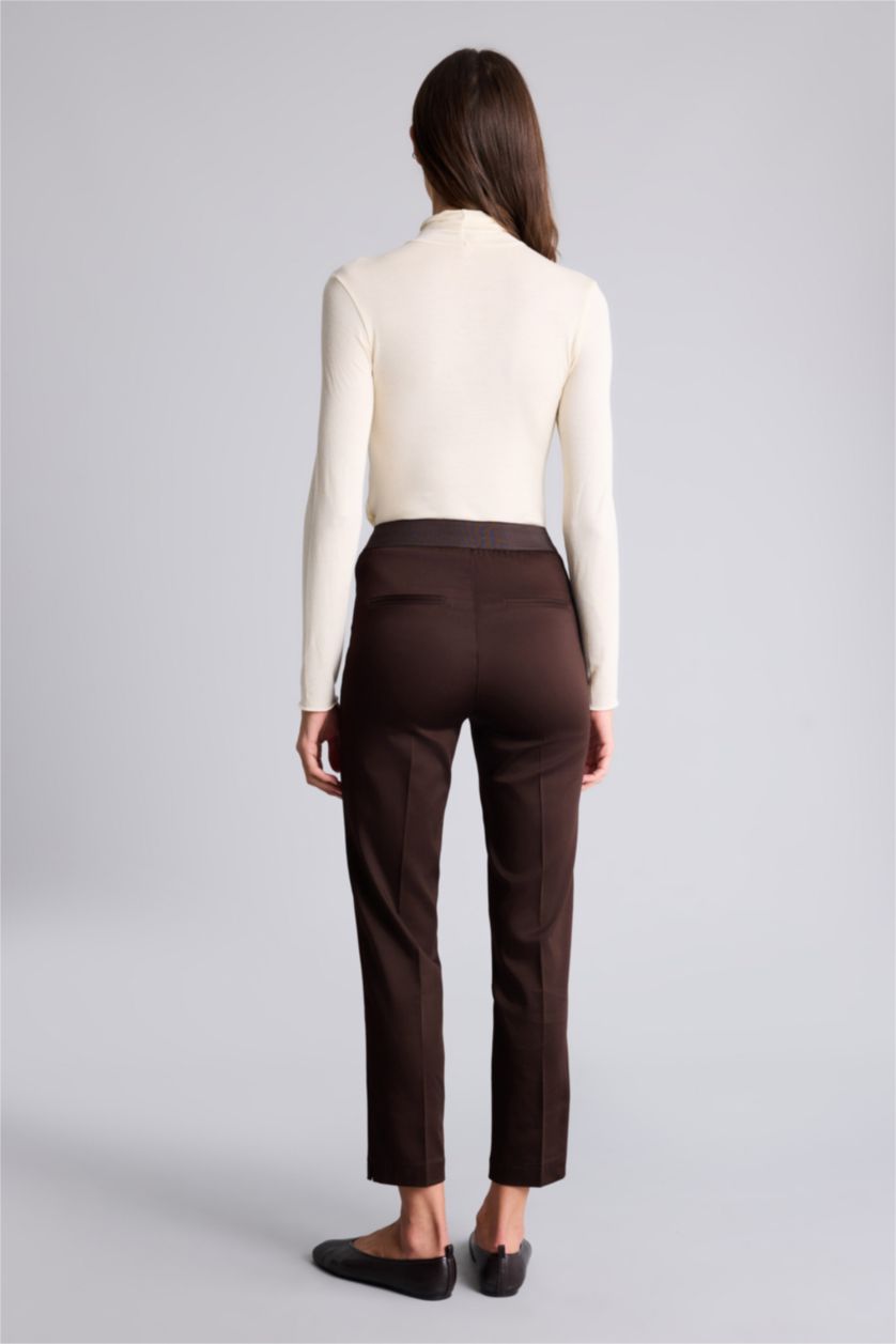 Kadın Koyu Kahve Sigaret Normal Bel Saten Pantolon