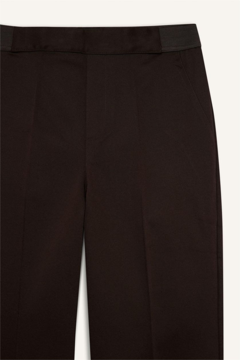 Kadın Koyu Kahve Sigaret Normal Bel Saten Pantolon