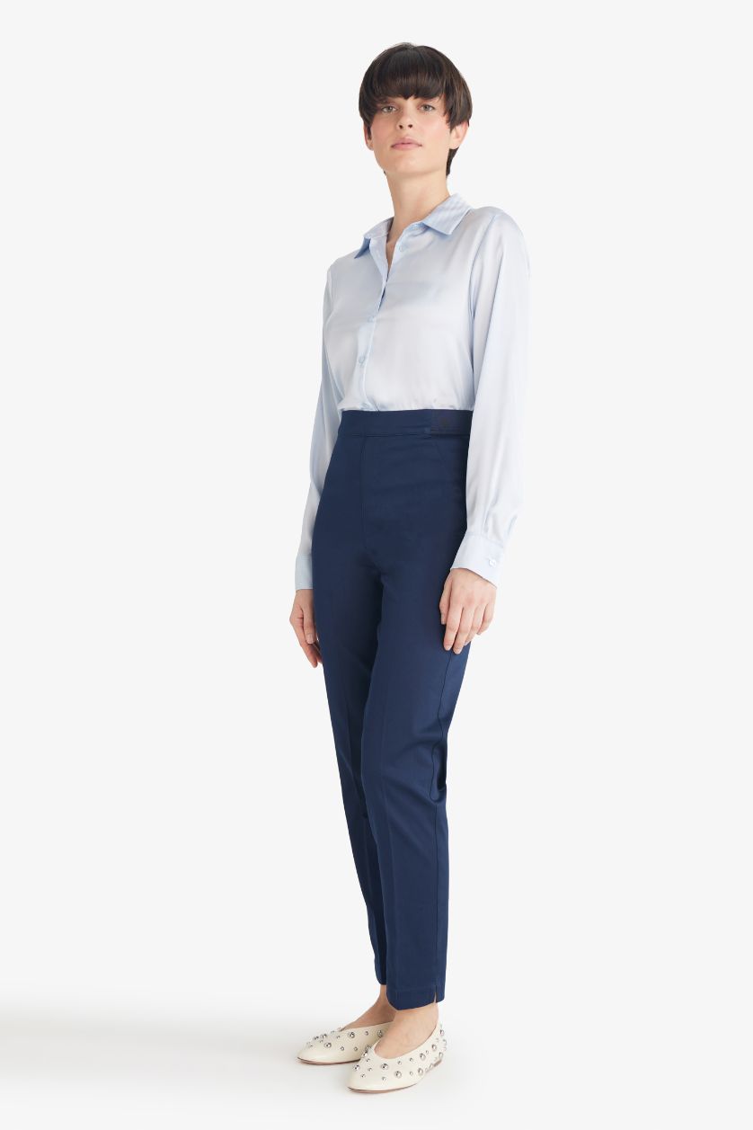Woman NAVY Cigarette Normal Waist Satin Trousers