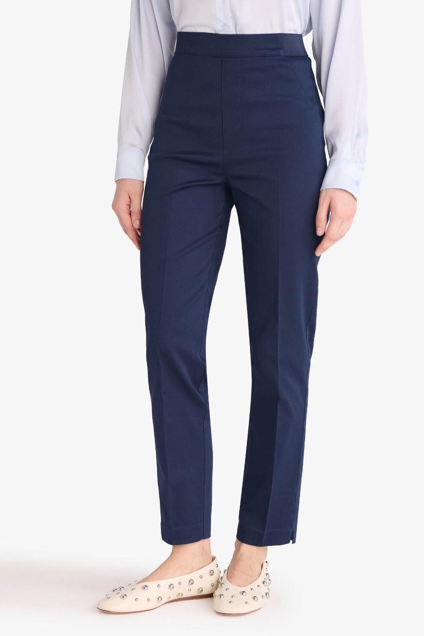 Woman NAVY Cigarette Normal Waist Satin Trousers