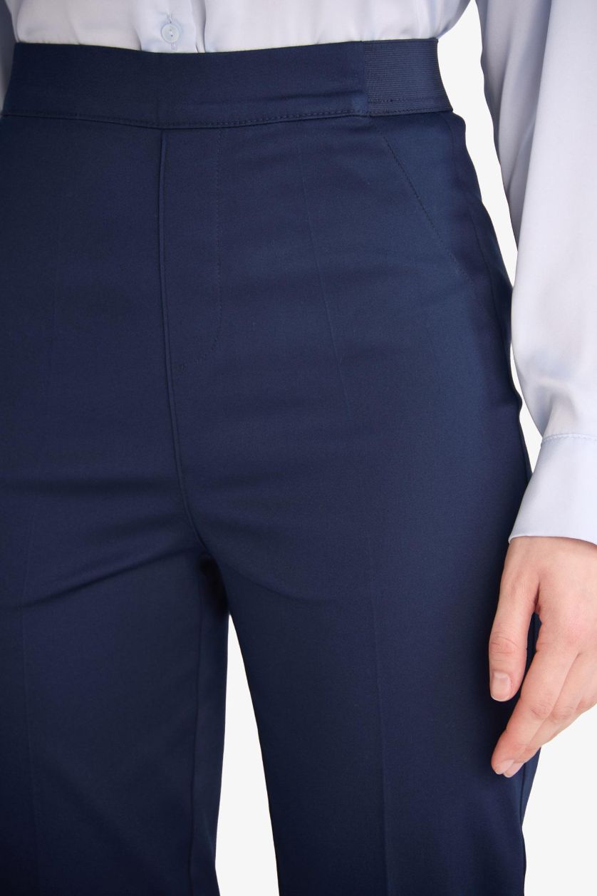Woman NAVY Cigarette Normal Waist Satin Trousers