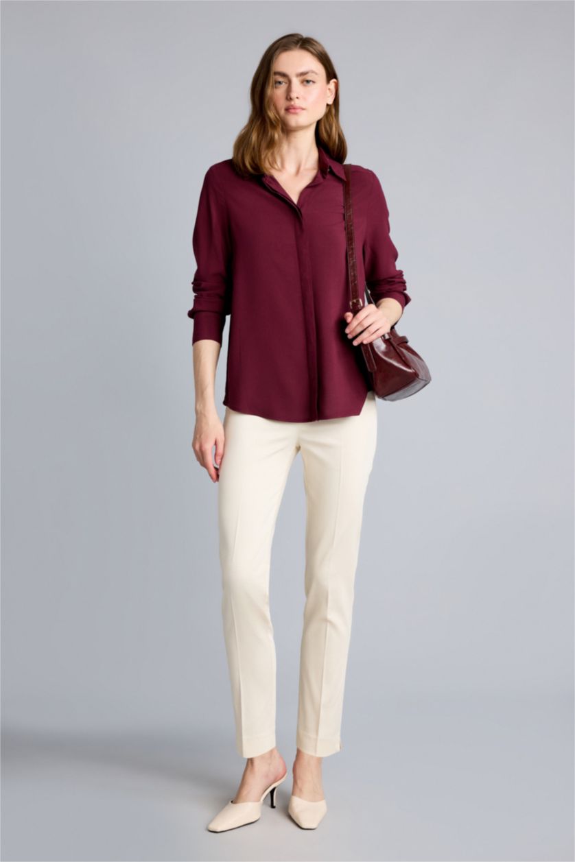 Women Light Yellow Normal Waist Cigarette Fit Trousers