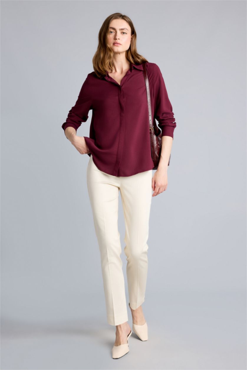 Women Light Yellow Normal Waist Cigarette Fit Trousers