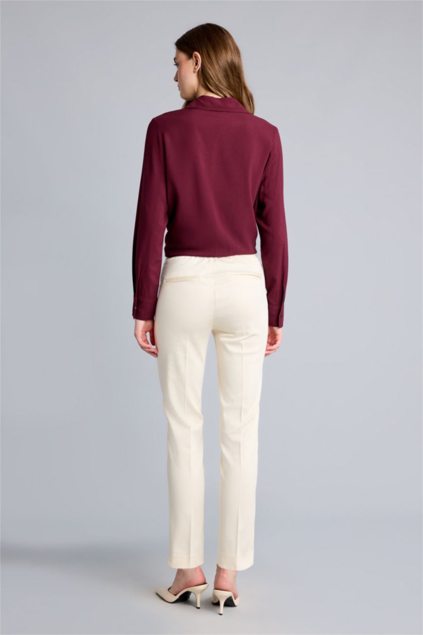 Women Light Yellow Normal Waist Cigarette Fit Trousers