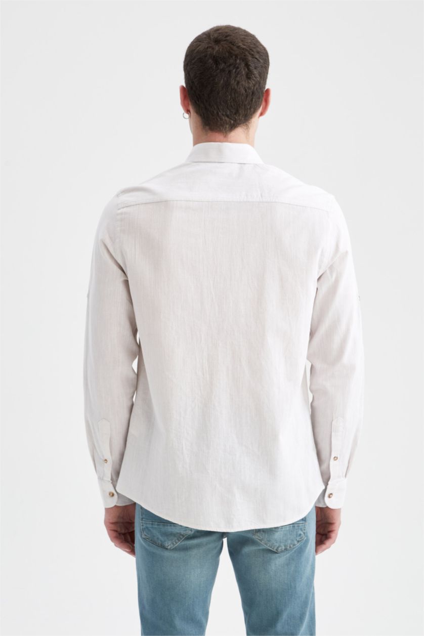 رجال بيج قميص بأكمام طويلة منقوش بقصة ضيقة