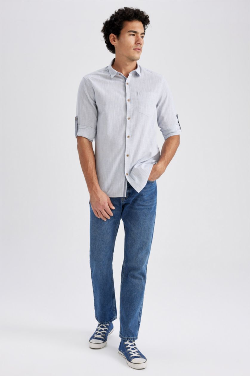 Мужчины Голубрй Рубашка приателнного кроя из поплина