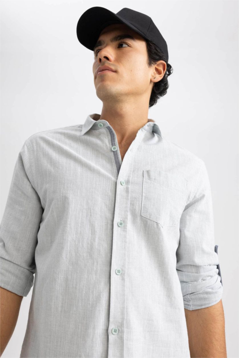 Мужчины Зеленый Рубашка приталенного кроя с длинным рукавом