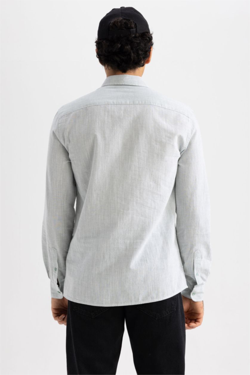 Мужчины Зеленый Рубашка приталенного кроя с длинным рукавом