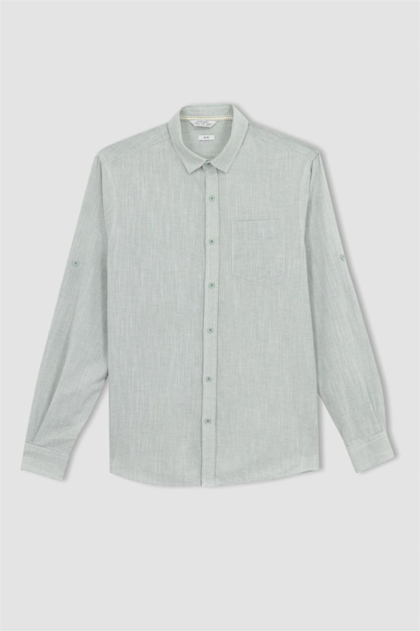 Мужчины Зеленый Рубашка приталенного кроя с длинным рукавом