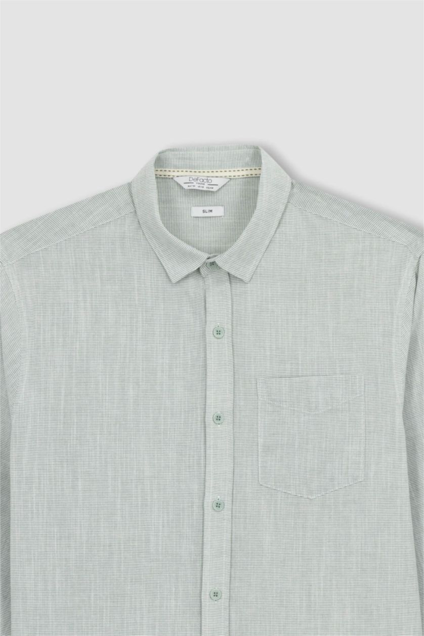 Мужчины Зеленый Рубашка приталенного кроя с длинным рукавом