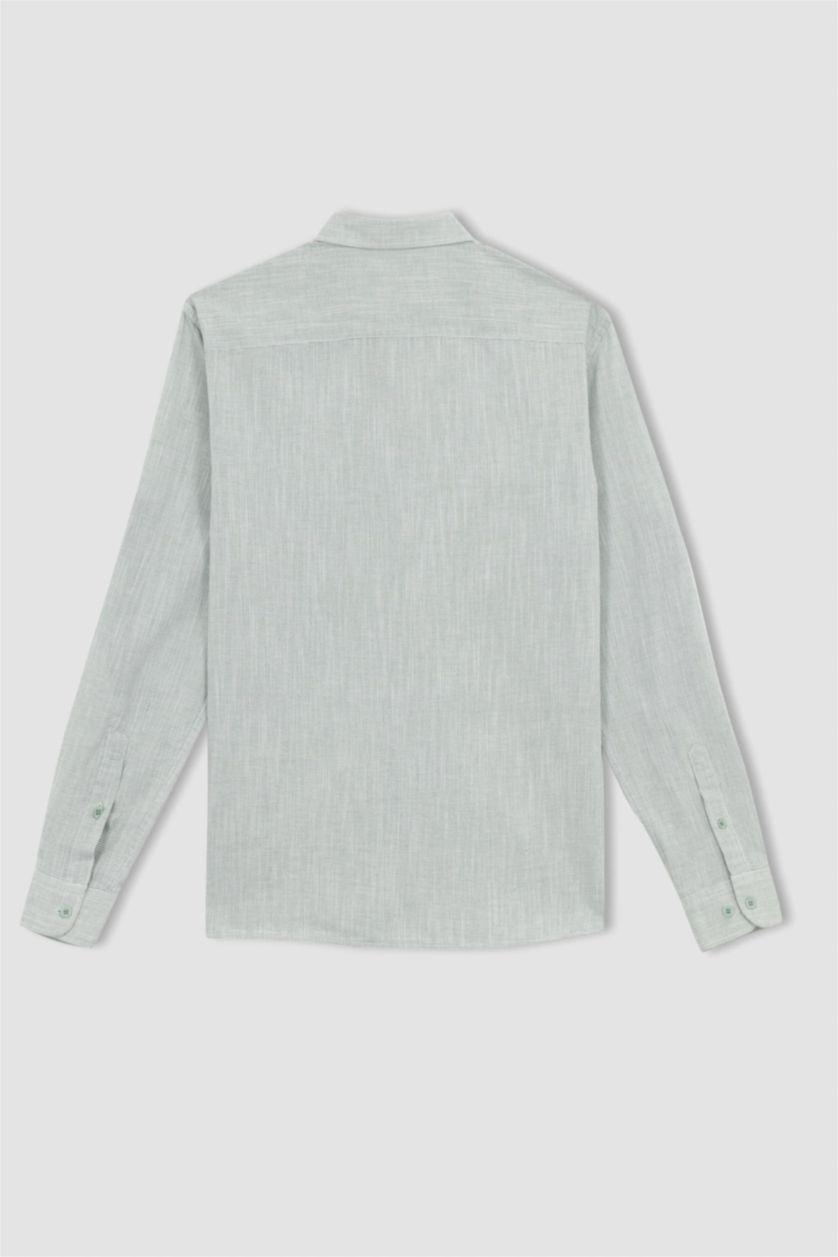 Мужчины Зеленый Рубашка приталенного кроя с длинным рукавом