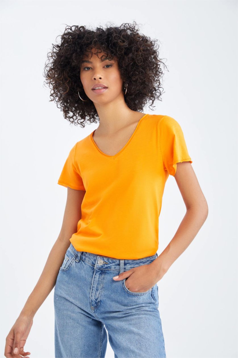 Woman Orange Regular Fit Short Sleeve T-Shirt